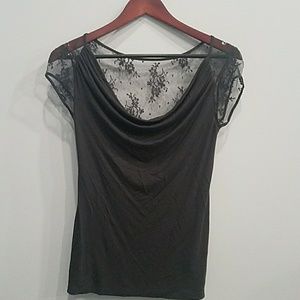 Boatneck lace shoulder top
